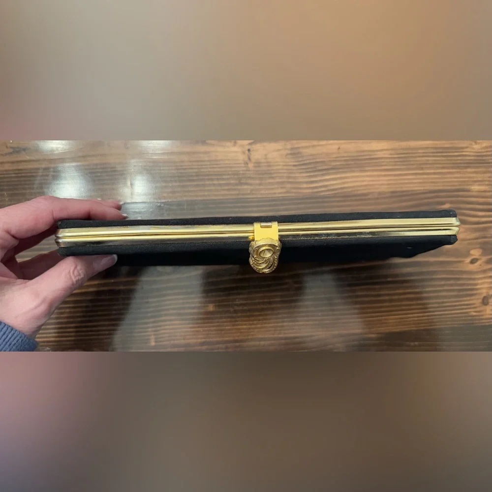 Vintage‎ Elegant Black Clutch with Gold Accents